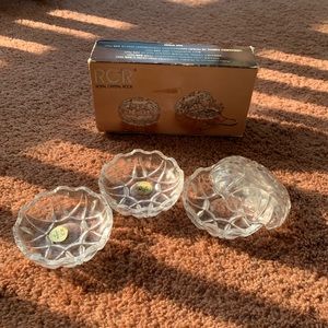 Italian Brand New Crystal Rock Candy Dish Ashtray Set of 2 New With Box Glass